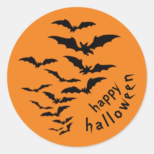 Scary Black Bats Happy Halloween Ronde Sticker (Voorkant)