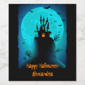 Scary Black & Blue Moon Happy Halloween Wijn Etiket (Enkel label)