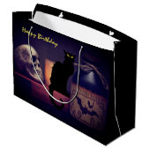 Scary Black Cat and Skull Happy Birthday Halloween Groot Cadeauzakje (Achterkant Gekanteld)