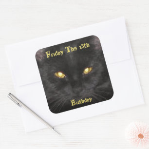 Scary Black Cat Birthday op vrijdag de 13de squ Vierkante Sticker