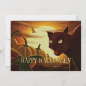 Scary Black Cat Halloween Invitation Kaart (Voorkant)