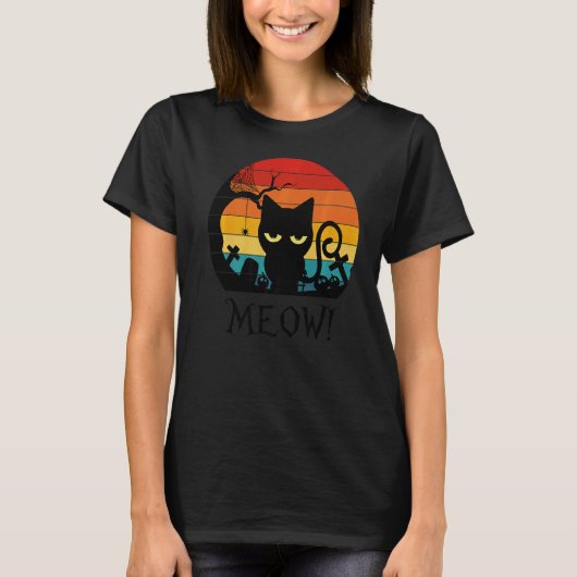 Scary Black Cat Meow Kitten Cat Retro  Kind T-shirt (Voorkant)