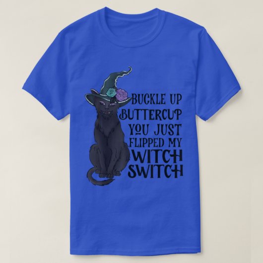 Scary Black Cat Wearing Witch Pet Haloween T-shirt (Design voorkant)