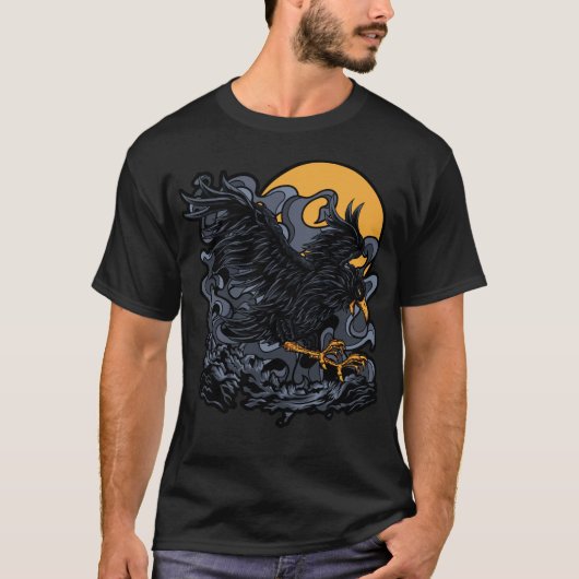 Scary Black Crow Moon T-shirt (Voorkant)