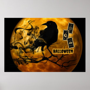 Scary Black Crow, Tarot Kaarten Halloween Full Moo Poster