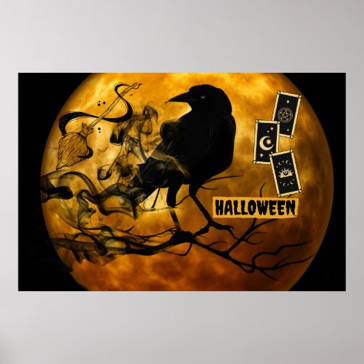 Scary Black Crow, Tarot Kaarten Halloween Full Moo Poster (Voorkant)
