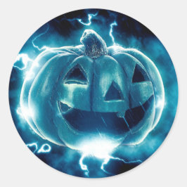 Scary Black en Blue Pumpkin Halloween Ronde Sticker