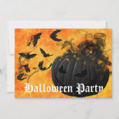 Scary Black Pumpkin and Bats Halloween Party Kaart (Voorkant)