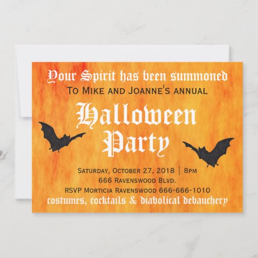 Scary Black Pumpkin and Bats Halloween Party Kaart (Achterkant)