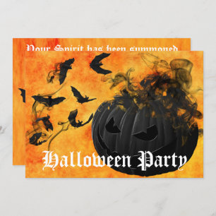 Scary Black Pumpkin and Bats Halloween Party Kaart