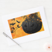 Scary Black Pumpkin and Bats Halloween Party Rechthoekige Sticker (Envelop)