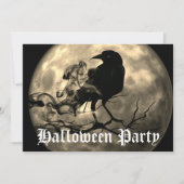 Scary Black Raven Full Moon Halloween Party Invita Kaart (Voorkant)