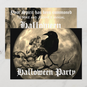 Scary Black Raven Full Moon Halloween Party Invita Kaart