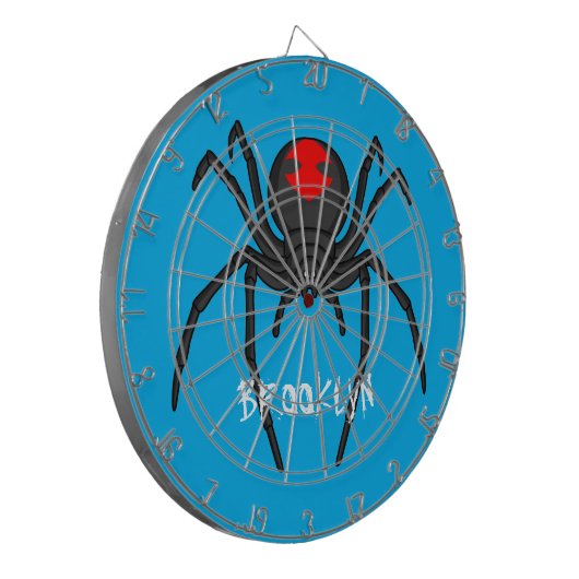 Scary black widow spin cartoon illustratie dartbord (Voorkant Links)
