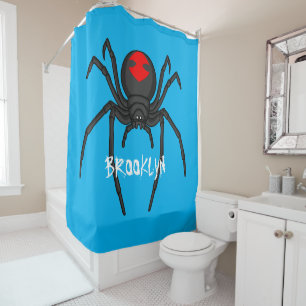 Scary black widow spin cartoon illustratie douchegordijn
