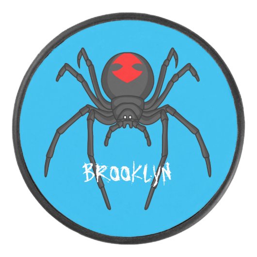 Scary black widow spin cartoon illustratie hockey puck (Voorkant)