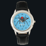 Scary black widow spin cartoon illustratie horloge<br><div class="desc">Een enge zwarte weduwenspin voor liefhebbers van griezelige kraaiende dingen.</div>