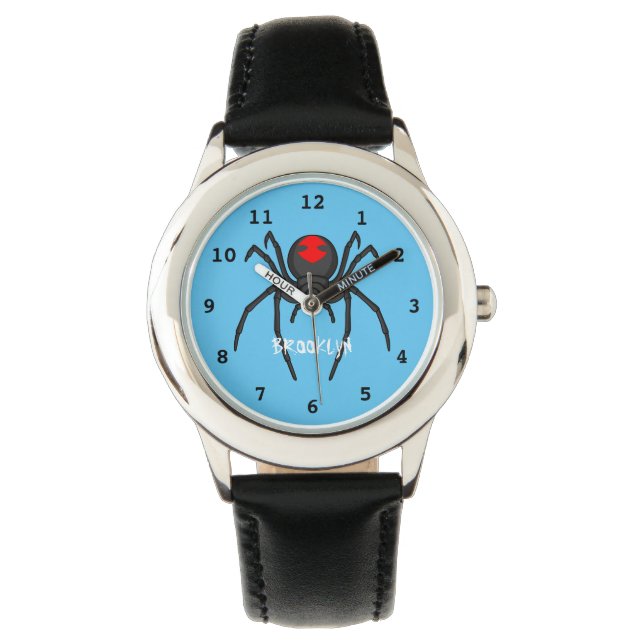Scary black widow spin cartoon illustratie horloge (Voorkant)
