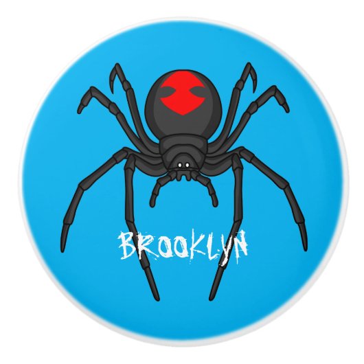 Scary black widow spin cartoon illustratie keramische knop (Voorkant)