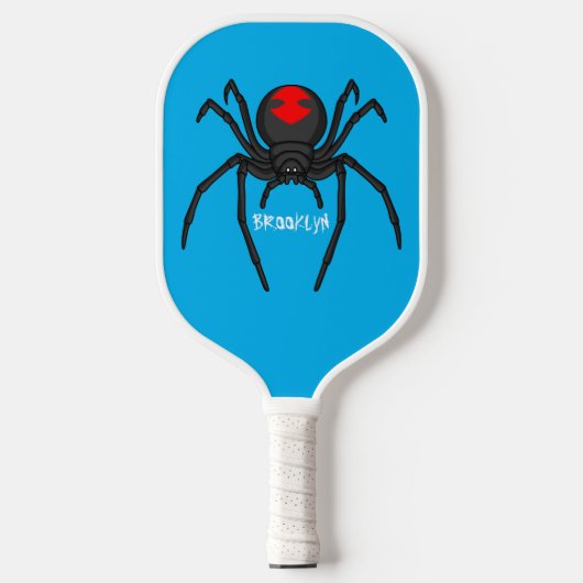 Scary black widow spin cartoon illustratie pickleball paddle (Voorkant)