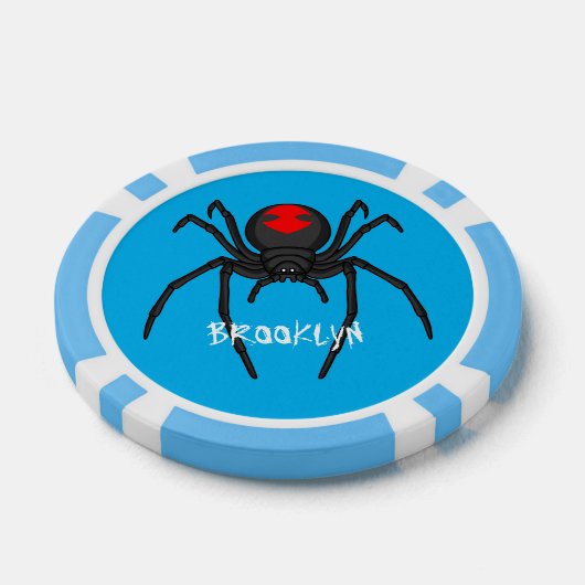 Scary black widow spin cartoon illustratie poker chips (Enkel)