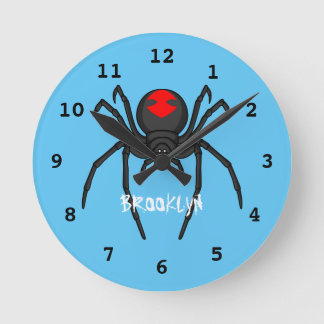 Scary black widow spin cartoon illustratie ronde klok