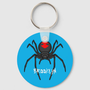 Scary black widow spin cartoon illustratie sleutelhanger