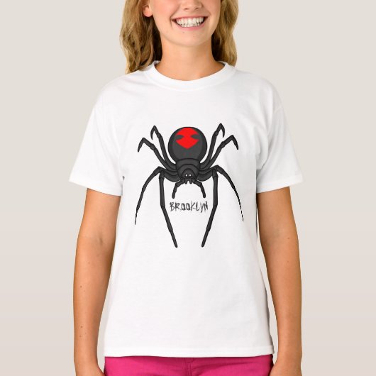 Scary black widow spin cartoon illustratie t-shirt (Voorkant)