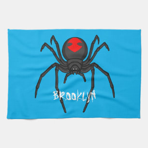Scary black widow spin cartoon illustratie theedoek