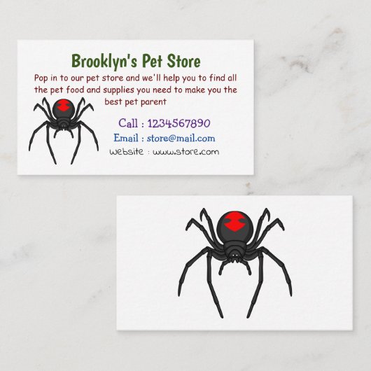 Scary black widow spin cartoon illustratie visitekaartje (Voorkant / Achterkant)