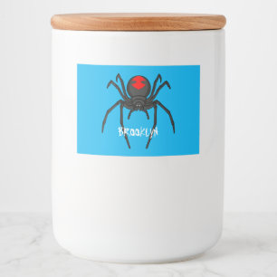 Scary black widow spin cartoon illustratie voedselcontainer etiket