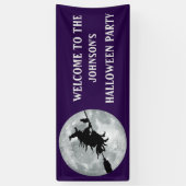 Scary Black Witch and Cat Halloween Party Spandoek (Verticaal)