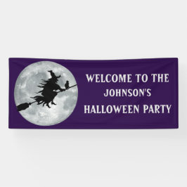 Scary Black Witch and Cat Halloween Party Spandoek