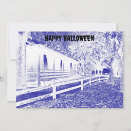 Scary Blue Cabin Bossen Halloween Party Kaart