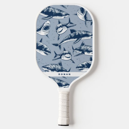 Scary Blue Shark Pattern | Naam Pickleball Paddle (Achterkant)