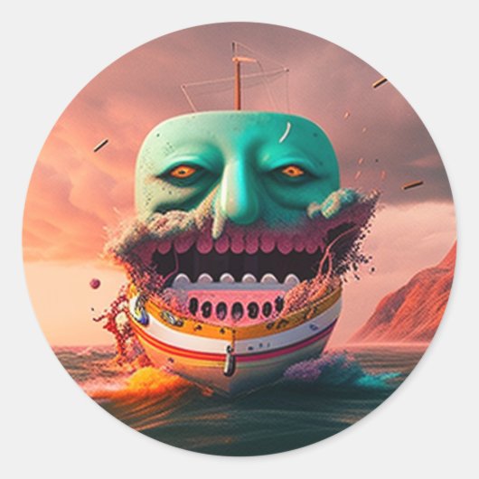 Scary boat ronde sticker (Voorkant)