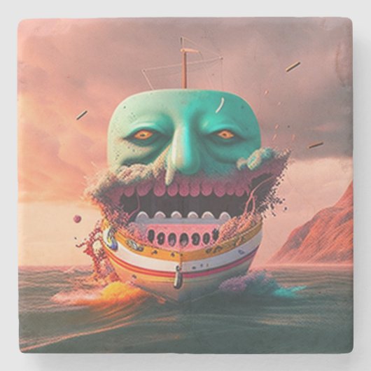 Scary boat stenen onderzetter (Voorkant)