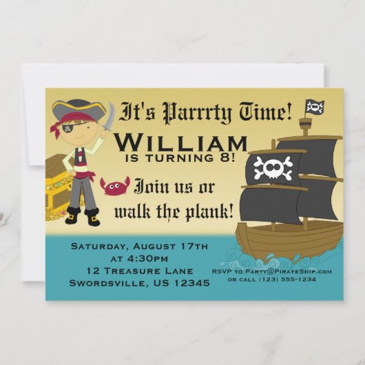 Scary Boy Pirate Birthday Party Invitation Kaart (Voorkant)