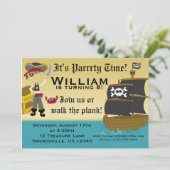 Scary Boy Pirate Birthday Party Invitation Kaart (Staand voorkant)