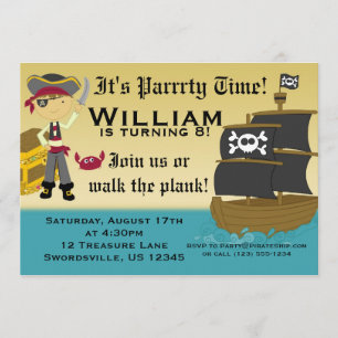 Scary Boy Pirate Birthday Party Invitation Kaart