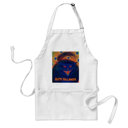 Scary Cat Blue 'Happy Halloween'-platform Standaard Schort (Voorkant)