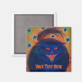Scary Cat Blue "Jouw tekst" koelkast magnet (Voorkant / Achterkant)