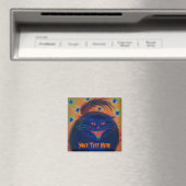 Scary Cat Blue "Jouw tekst" koelkast magnet (Insitu (Vaatwasser))