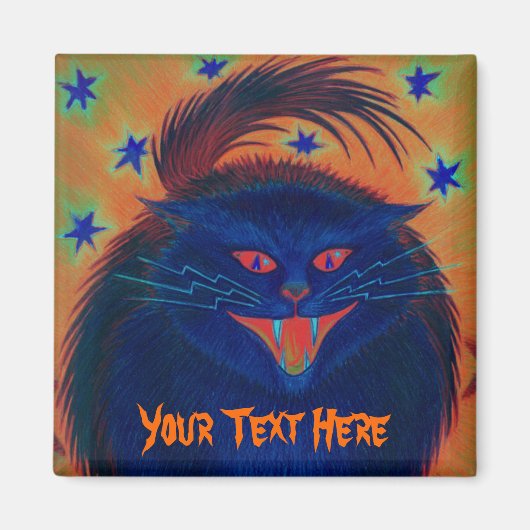Scary Cat Blue "Jouw tekst" koelkast magnet (Voorkant)