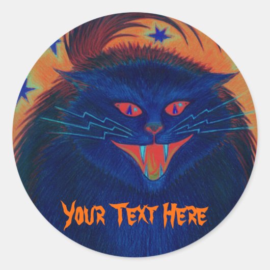 Scary Cat Blue "Jouw tekst" sticker (Voorkant)