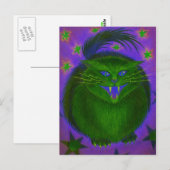 Scary Cat Green briefkaart (Voorkant / Achterkant)
