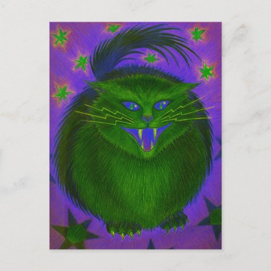 Scary Cat Green briefkaart (Voorkant)