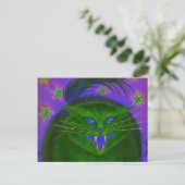 Scary Cat Green briefkaart horizontaal (Staand voorkant)
