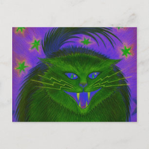 Scary Cat Green briefkaart horizontaal