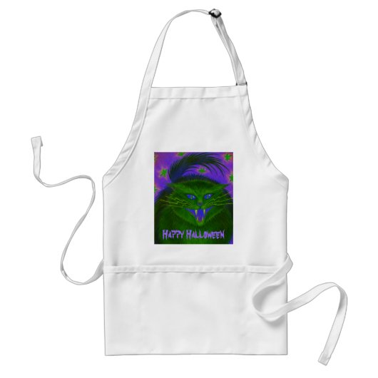 Scary Cat Green 'Happy Halloween' apron Standaard Schort (Voorkant)